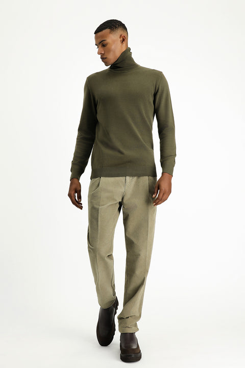 Medium Khaki Turtleneck Regular Fit Cotton Knit Sweater