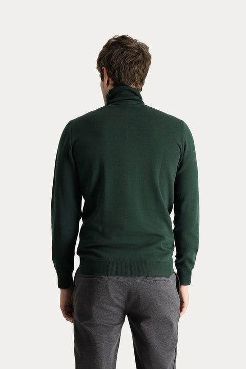 Orman Yeşili Balıkçı Yaka Regular Fit Pamuklu Triko Kazak