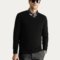 Siyah V Yaka Regular Fit Pamuklu Triko Kazak