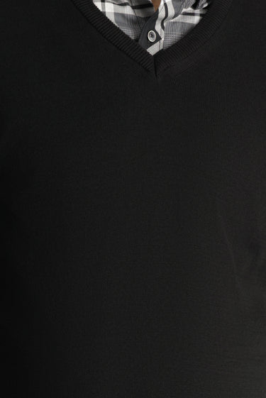 Siyah V Yaka Regular Fit Pamuklu Triko Kazak