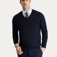 Koyu Lacivert V Yaka Regular Fit Pamuklu Triko Kazak