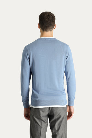  Havacı Mavi V Yaka Regular Fit Pamuklu Triko Kazak