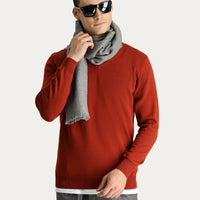 Kiremit V Yaka Regular Fit Pamuklu Triko Kazak