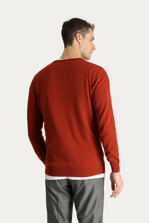 Kiremit V Yaka Regular Fit Pamuklu Triko Kazak