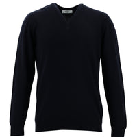 Koyu Lacivert V Yaka Slim Fit Dar Kesim Pamuklu Triko Kazak