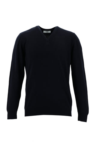  Koyu Lacivert V Yaka Slim Fit Dar Kesim Pamuklu Triko Kazak