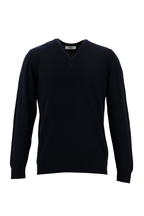 Koyu Lacivert V Yaka Slim Fit Dar Kesim Pamuklu Triko Kazak