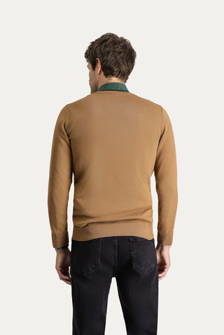  Camel V Yaka Slim Fit Dar Kesim Pamuklu Triko Kazak