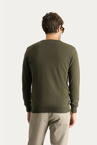  Orta Haki V Yaka Slim Fit Dar Kesim Pamuklu Triko Kazak