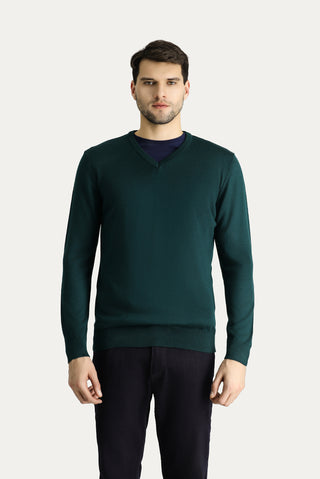  Koyu Petrol V Yaka Slim Fit Dar Kesim Triko Kazak