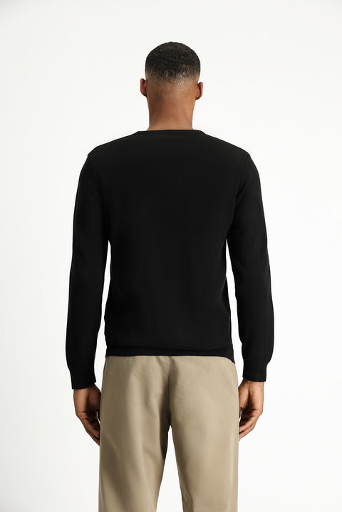 Siyah Bisiklet Yaka Regular Fit Pamuklu Triko Kazak