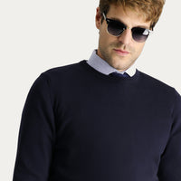 Koyu Lacivert Bisiklet Yaka Regular Fit Pamuklu Triko Kazak