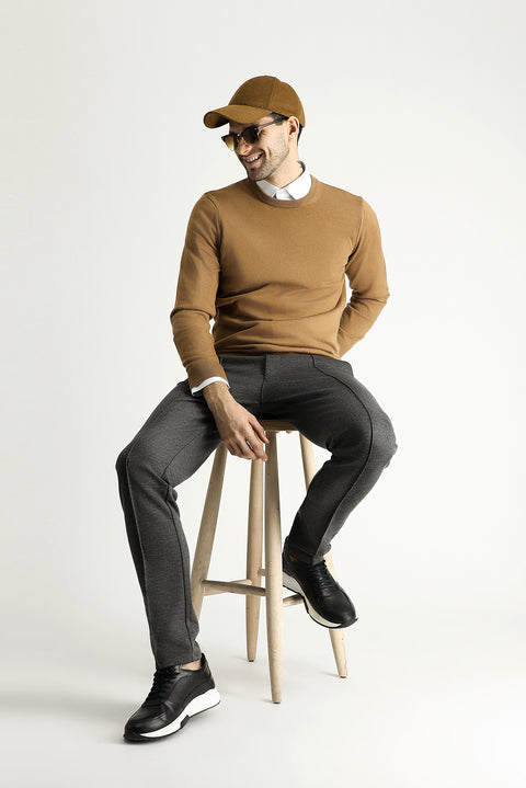 Camel Bisiklet Yaka Regular Fit Pamuklu Triko Kazak