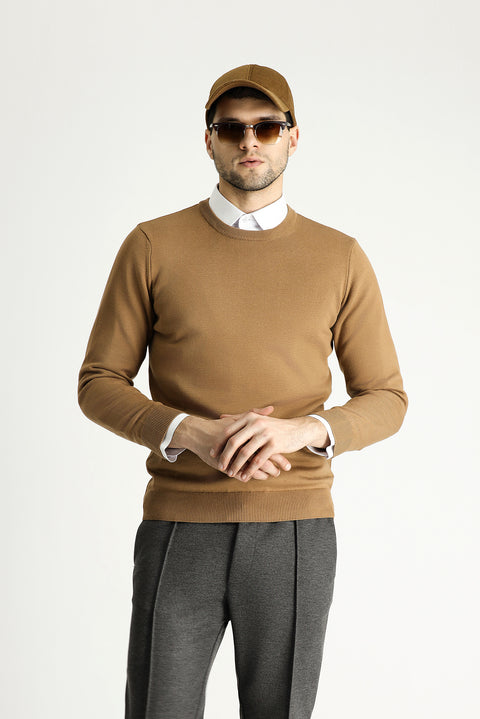 Camel Bisiklet Yaka Regular Fit Pamuklu Triko Kazak