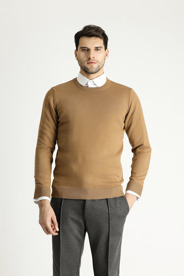 Camel Bisiklet Yaka Regular Fit Pamuklu Triko Kazak