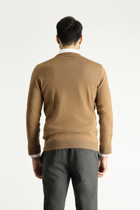 Camel Bisiklet Yaka Regular Fit Pamuklu Triko Kazak