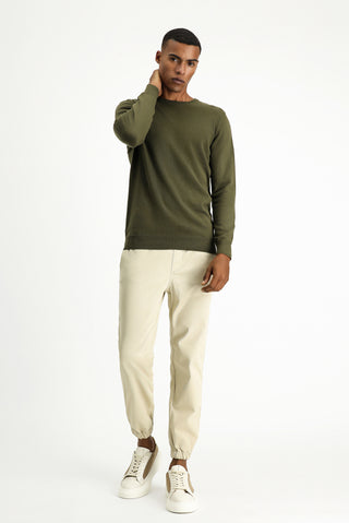  Orta Haki Bisiklet Yaka Regular Fit Pamuklu Triko Kazak