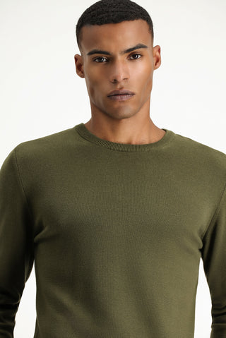  Orta Haki Bisiklet Yaka Regular Fit Pamuklu Triko Kazak