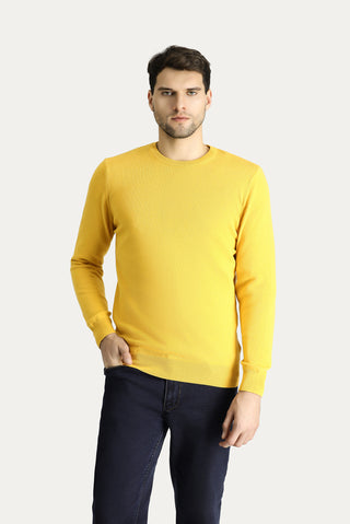  Koyu Sarı Bisiklet Yaka Regular Fit Pamuklu Triko Kazak