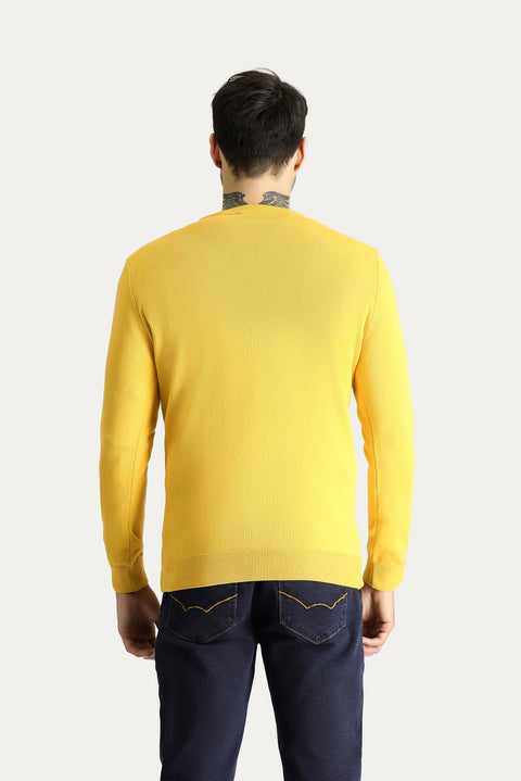 Koyu Sarı Bisiklet Yaka Regular Fit Pamuklu Triko Kazak