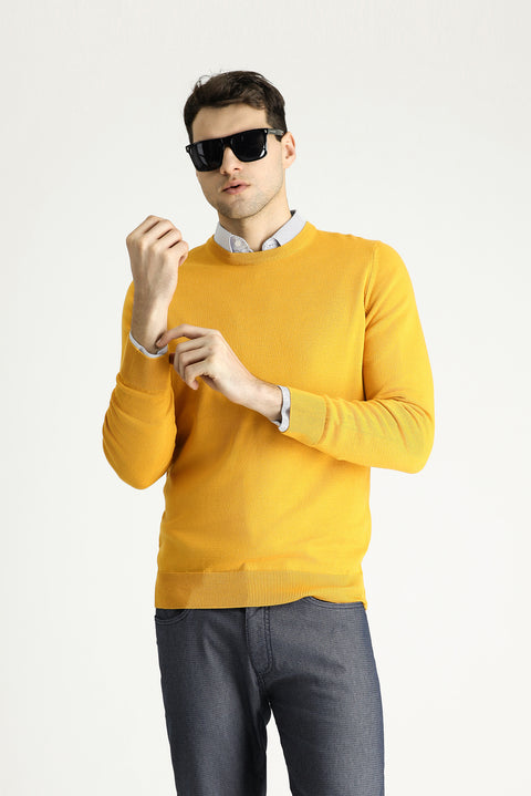 Hardal Bisiklet Yaka Regular Fit Pamuklu Triko Kazak