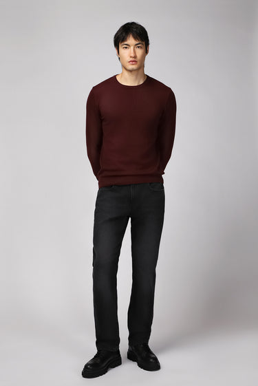  Koyu Bordo Bisiklet Yaka Regular Fit Pamuklu Triko Kazak