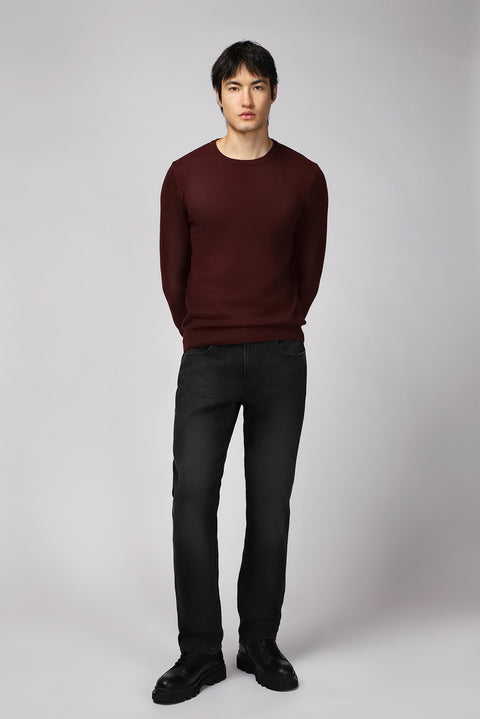 Koyu Bordo Bisiklet Yaka Regular Fit Pamuklu Triko Kazak