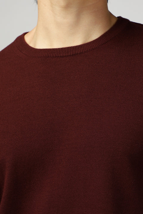 Koyu Bordo Bisiklet Yaka Regular Fit Pamuklu Triko Kazak