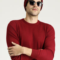 Koyu Kırmızı Bisiklet Yaka Regular Fit Pamuklu Triko Kazak