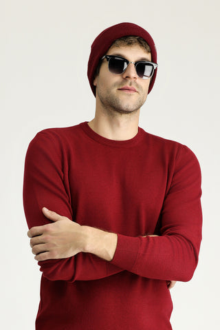  Koyu Kırmızı Bisiklet Yaka Regular Fit Pamuklu Triko Kazak