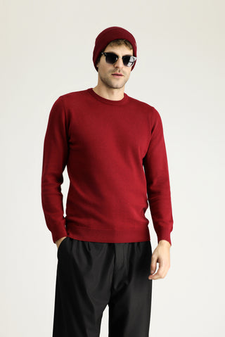  Koyu Kırmızı Bisiklet Yaka Regular Fit Pamuklu Triko Kazak