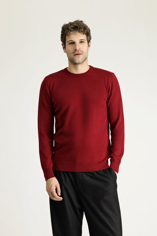  Koyu Kırmızı Bisiklet Yaka Regular Fit Pamuklu Triko Kazak