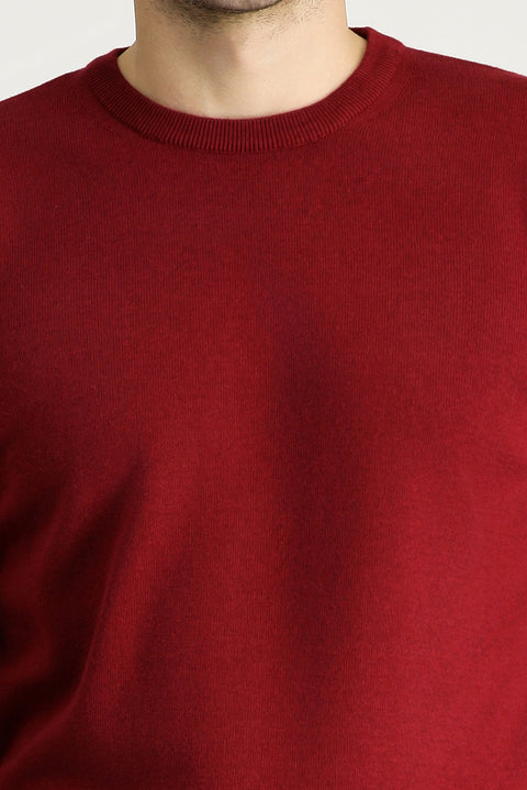 Koyu Kırmızı Bisiklet Yaka Regular Fit Pamuklu Triko Kazak