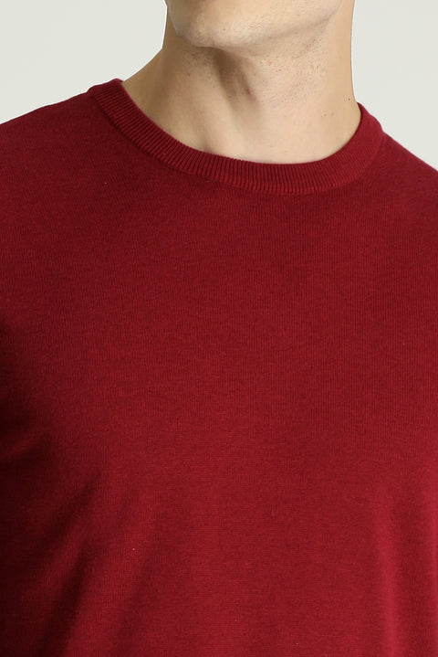 Koyu Kırmızı Bisiklet Yaka Regular Fit Pamuklu Triko Kazak