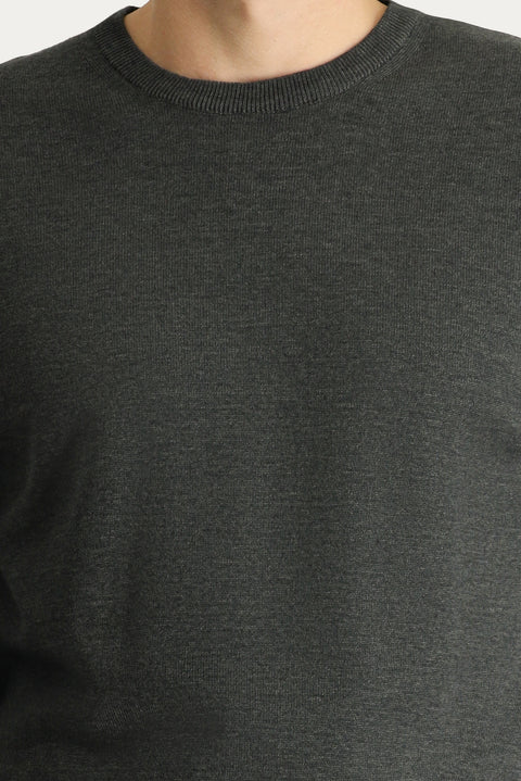 Koyu Antrasit Melanj Bisiklet Yaka Regular Fit Pamuklu Triko Kazak