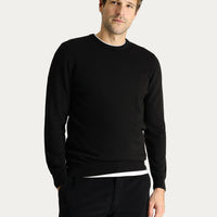 Siyah Bisiklet Yaka Slim Fit Dar Kesim Pamuklu Triko Kazak