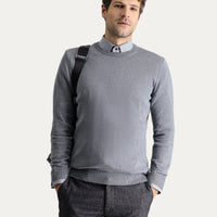 Orta Gri Melanj Bisiklet Yaka Slim Fit Dar Kesim Pamuklu Triko Kazak