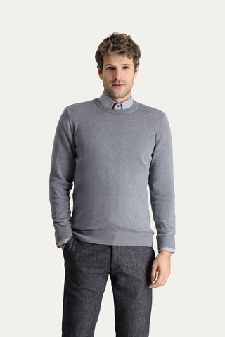  Orta Gri Melanj Bisiklet Yaka Slim Fit Dar Kesim Pamuklu Triko Kazak