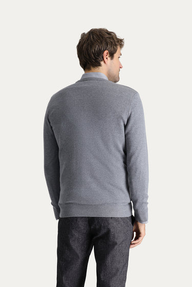 Orta Gri Melanj Bisiklet Yaka Slim Fit Dar Kesim Pamuklu Triko Kazak