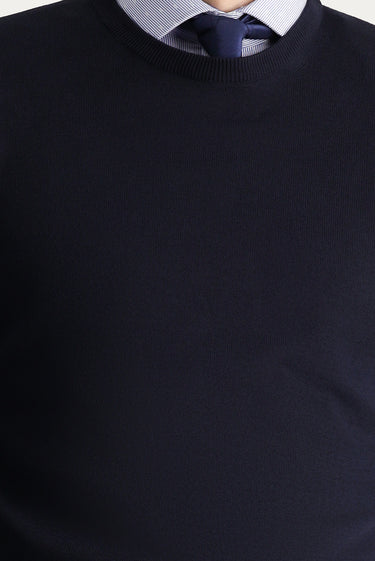 Koyu Lacivert Bisiklet Yaka Slim Fit Dar Kesim Pamuklu Triko Kazak