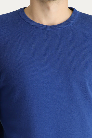 İndigo Bisiklet Yaka Slim Fit Dar Kesim Pamuklu Triko Kazak