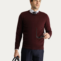 Koyu Bordo Bisiklet Yaka Slim Fit Dar Kesim Pamuklu Triko Kazak