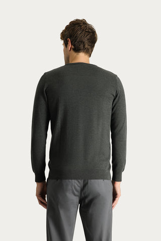  Koyu Antrasit Melanj Bisiklet Yaka Slim Fit Dar Kesim Triko Kazak