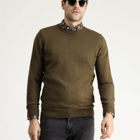 Koyu Vizon Bisiklet Yaka Slim Fit Dar Kesim Pamuklu Triko Kazak