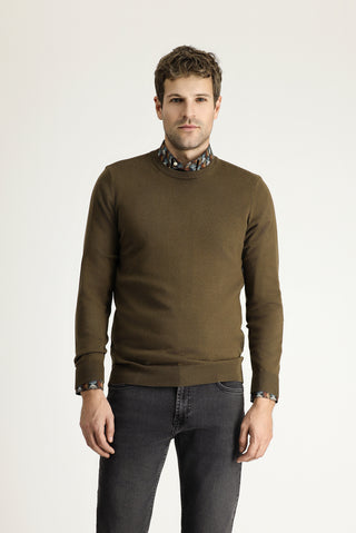  Koyu Vizon Bisiklet Yaka Slim Fit Dar Kesim Pamuklu Triko Kazak-Ki??l?