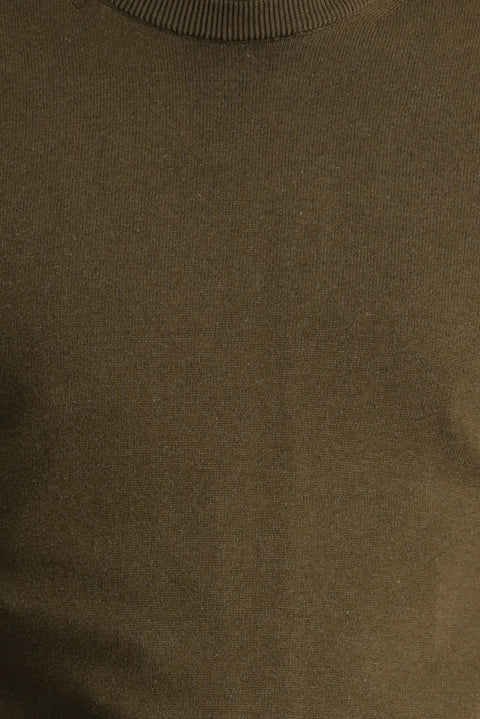 Koyu Vizon Bisiklet Yaka Slim Fit Dar Kesim Pamuklu Triko Kazak