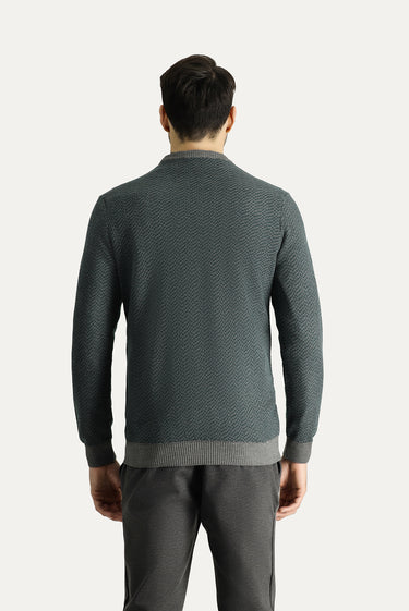 Orta Gri Bisiklet Yaka Slim Fit Dar Kesim Desenli Triko Kazak