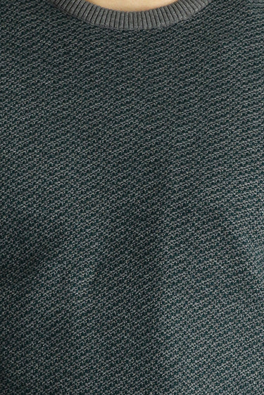 Orta Gri Bisiklet Yaka Slim Fit Dar Kesim Desenli Triko Kazak