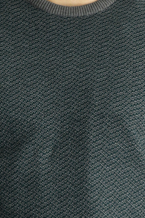 Orta Gri Bisiklet Yaka Slim Fit Desenli Triko Kazak