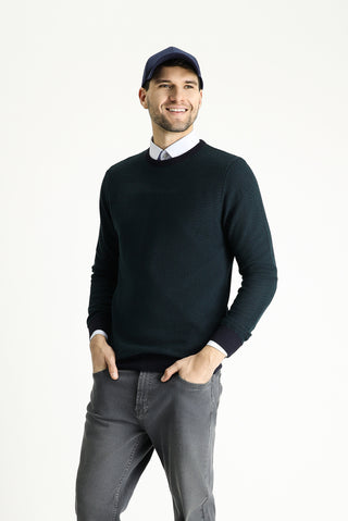  Koyu Lacivert Bisiklet Yaka Slim Fit Desenli Triko Kazak